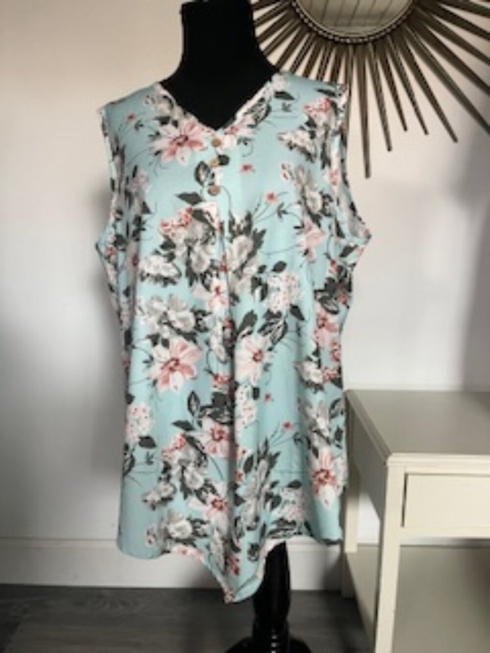 🧡3/15 Boho Blouse Floral Print V-Neck Sleeveless Top Women's XL